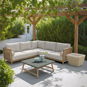 HomeRoots 24" Stylish Natural & White Solid Wood Outdoor Coffee Table with Wicker Accents for Versatile Use 668156