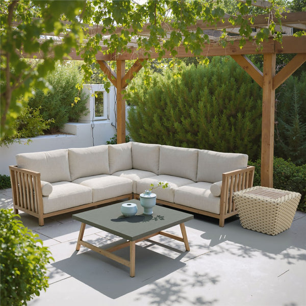 HomeRoots 24" Stylish Natural & White Solid Wood Outdoor Coffee Table with Wicker Accents for Versatile Use 668156