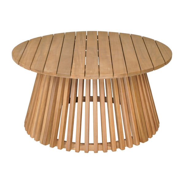 HomeRoots 32" Natural Rounded Solid Wood Coffee Table - Elegant Acacia Design for Outdoor Living Spaces 668158