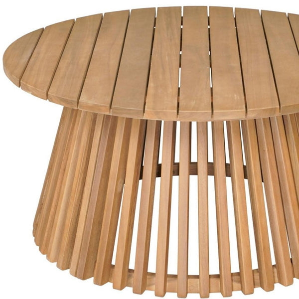 HomeRoots 32" Natural Rounded Solid Wood Coffee Table - Elegant Acacia Design for Outdoor Living Spaces 668158