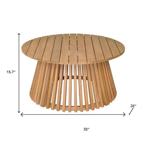 HomeRoots 32" Natural Rounded Solid Wood Coffee Table - Elegant Acacia Design for Outdoor Living Spaces 668158