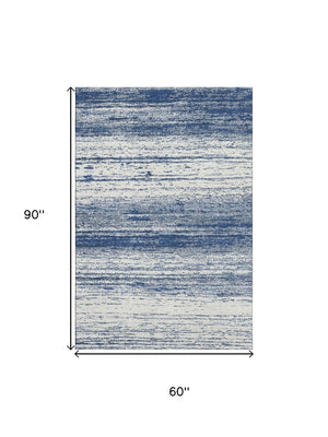 HomeRoots 5' Navy Blue & Ivory Striped Washable Area Rug - UV Protected, Stain Resistant for High Traffic Areas 668159
