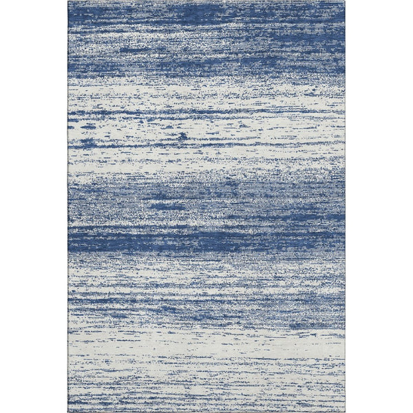 HomeRoots 5' Navy Blue & Ivory Striped Washable Area Rug - UV Protected, Stain Resistant for High Traffic Areas 668159