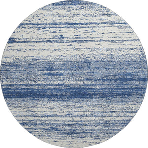 HomeRoots 8' Navy Blue and Ivory Striped Washable Round Rug - UV Protected, Durable, Perfect for High-Traffic Areas 668160