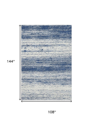 HomeRoots 9' X 12' Navy Blue & Ivory Striped Area Rug - Stain Resistant, UV Protected, Durable, Washable Design 668162
