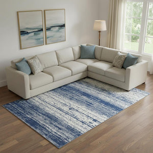 HomeRoots 10' X 14' Navy Blue & Ivory Striped Washable Area Rug with UV Protection – Perfect for Indoor & Outdoor Use 668163