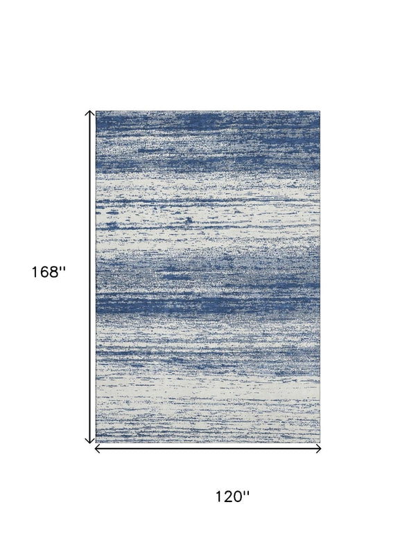 HomeRoots 10' X 14' Navy Blue & Ivory Striped Washable Area Rug with UV Protection – Perfect for Indoor & Outdoor Use 668163