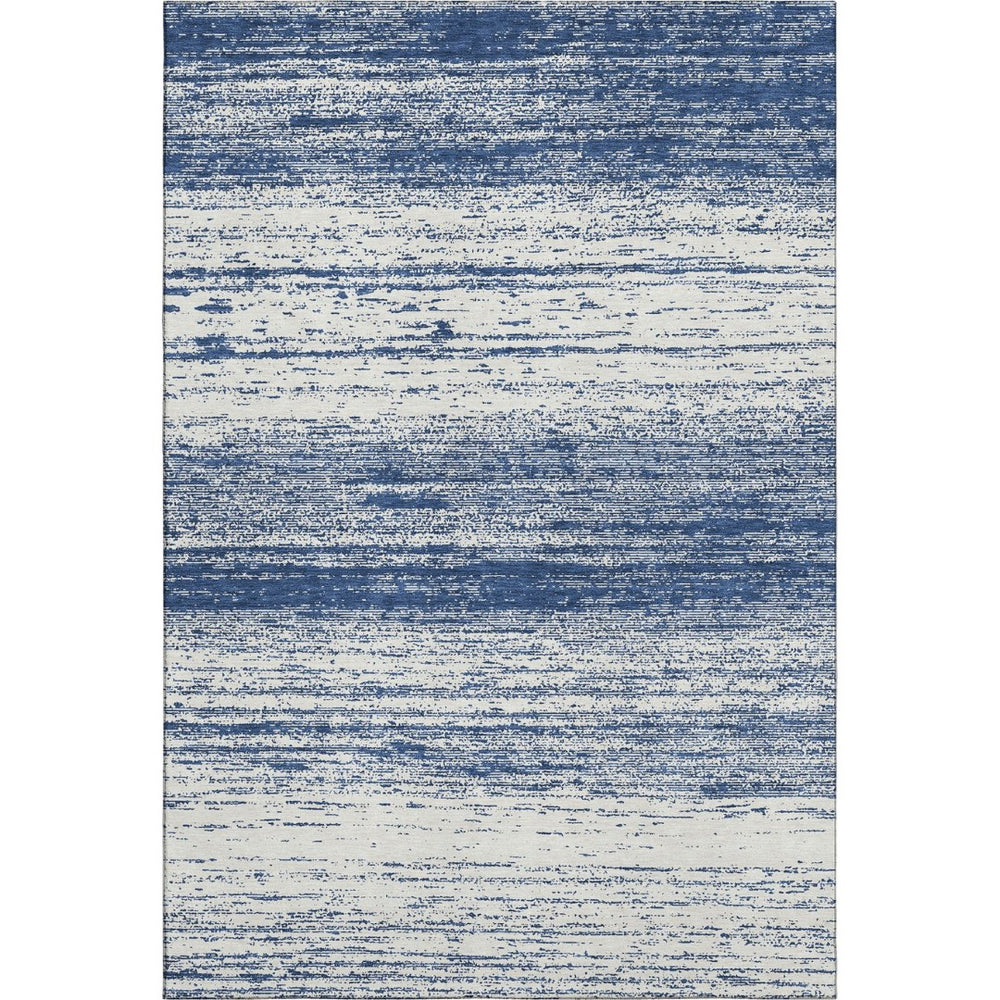 HomeRoots 10' X 14' Navy Blue & Ivory Striped Washable Area Rug with UV Protection – Perfect for Indoor & Outdoor Use 668163