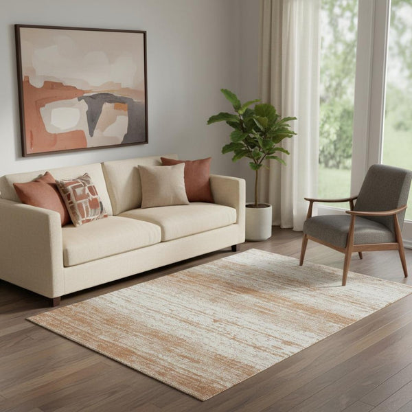 HomeRoots 5' X 8' Durable Rust & Beige Striped Area Rug with UV Protection, Stain Resistance & Easy Care 668165