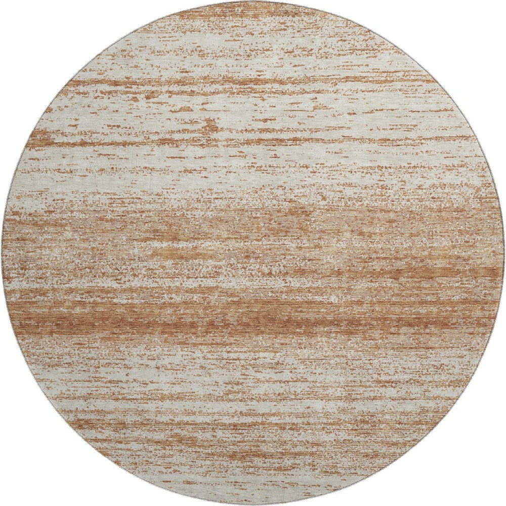 HomeRoots 8' Durable Rust And Beige Striped Washable Round Rug With UV Protection For Homes With Kids & Pets 668166