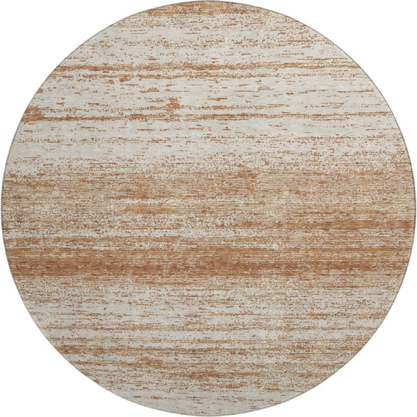 HomeRoots 8' Durable Rust And Beige Striped Washable Round Rug With UV Protection For Homes With Kids & Pets 668166