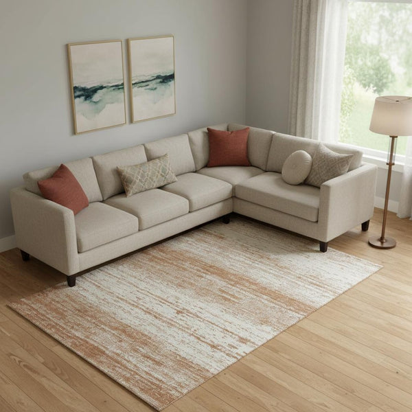 HomeRoots 8' X 10' Stylish Rust and Beige Striped Washable Area Rug with UV Protection for Everyday Use 668167