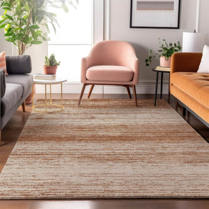 HomeRoots 8' X 10' Stylish Rust and Beige Striped Washable Area Rug with UV Protection for Everyday Use 668167