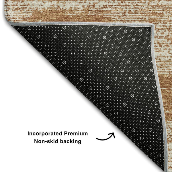HomeRoots 8' X 10' Stylish Rust and Beige Striped Washable Area Rug with UV Protection for Everyday Use 668167