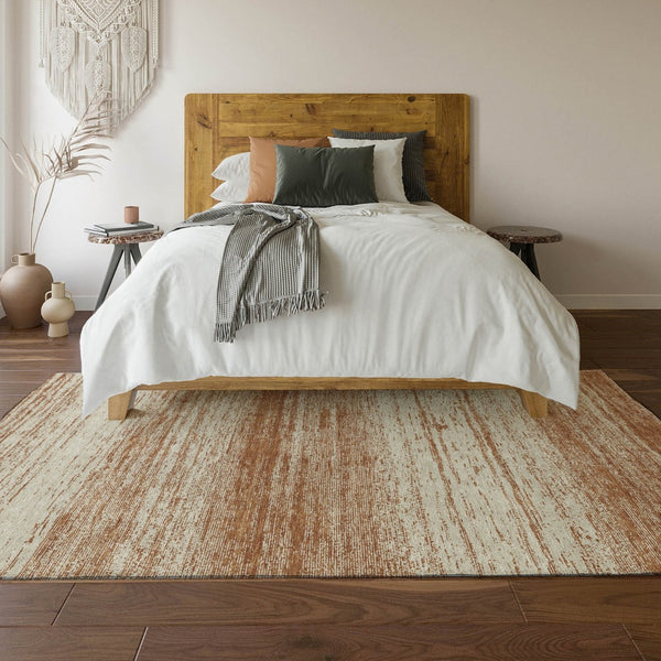 HomeRoots 8' X 10' Stylish Rust and Beige Striped Washable Area Rug with UV Protection for Everyday Use 668167