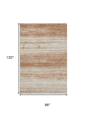 HomeRoots 8' X 10' Stylish Rust and Beige Striped Washable Area Rug with UV Protection for Everyday Use 668167