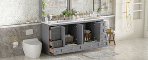 English Elm 72-inch Shaker Double Bathroom Vanity Gray Mdf with Resin Basins and Soft Close Storage N729P000030E