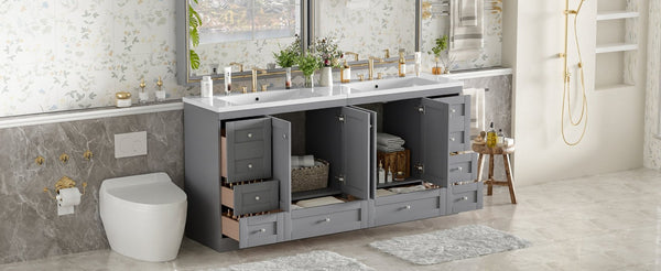 English Elm 72-inch Shaker Double Bathroom Vanity Gray Mdf with Resin Basins and Soft Close Storage N729P000030E