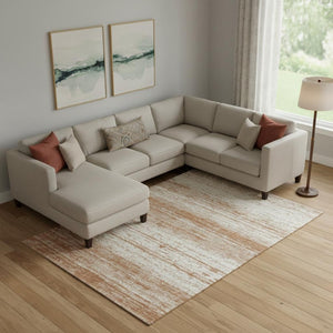 HomeRoots 9' X 12' Washable Rust and Beige Striped Area Rug with UV Protection for Stylish Family Spaces 668168