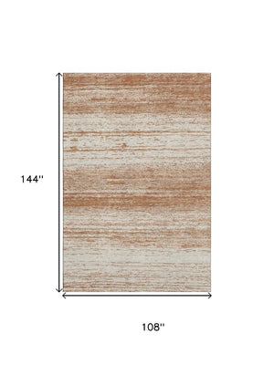 HomeRoots 9' X 12' Washable Rust and Beige Striped Area Rug with UV Protection for Stylish Family Spaces 668168