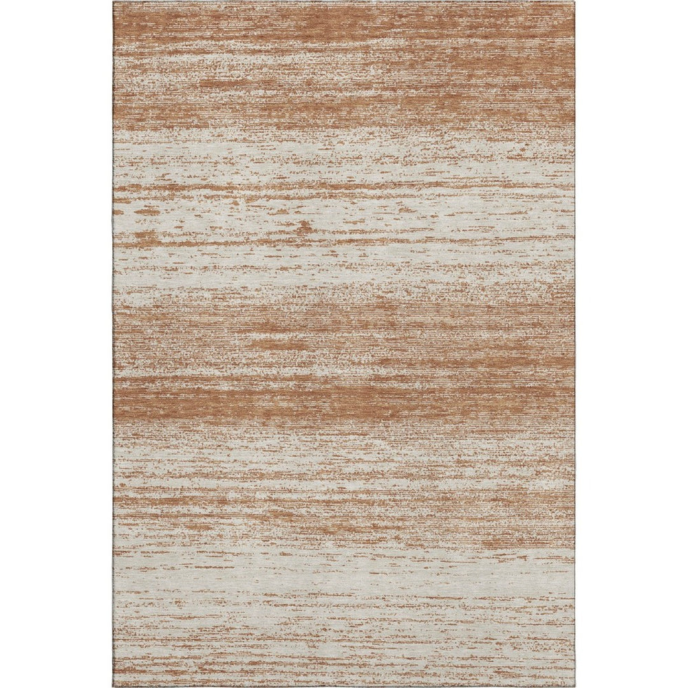 HomeRoots 10' X 14' Stylish Washable Area Rug in Rust & Beige Stripes with UV Protection for Busy Homes 668169