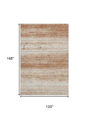 HomeRoots 10' X 14' Stylish Washable Area Rug in Rust & Beige Stripes with UV Protection for Busy Homes 668169