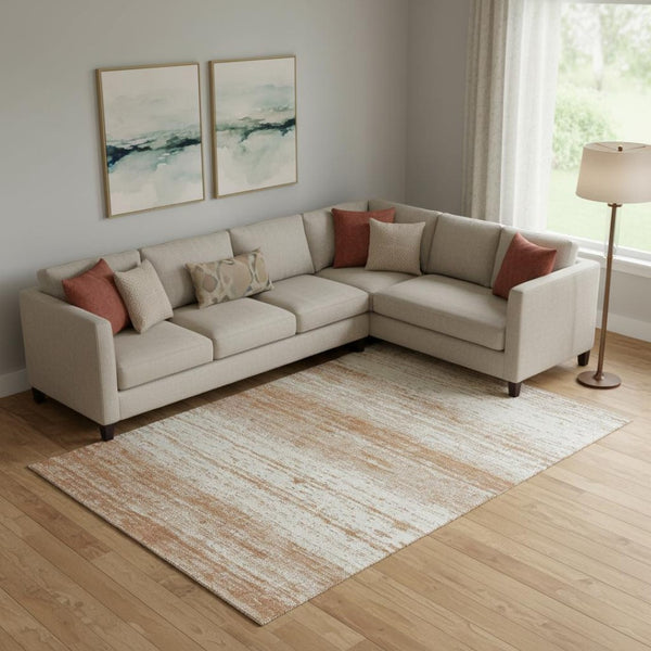 HomeRoots 10' X 14' Stylish Washable Area Rug in Rust & Beige Stripes with UV Protection for Busy Homes 668169