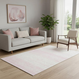 HomeRoots 5' X 8' Pink And Ivory Striped Area Rug - Washable, UV-Protected, Durable & Stylish for Homes 668171