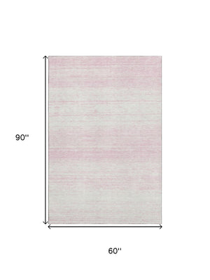 HomeRoots 5' X 8' Pink And Ivory Striped Area Rug - Washable, UV-Protected, Durable & Stylish for Homes 668171