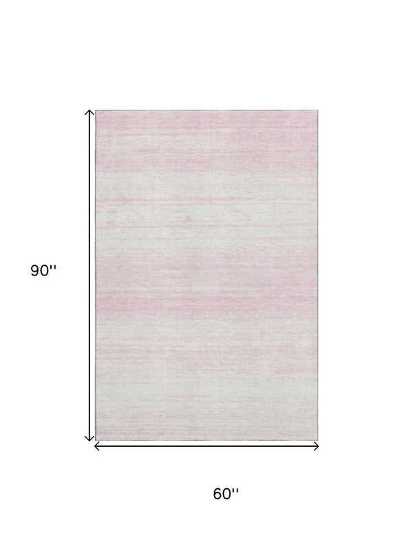 HomeRoots 5' X 8' Pink And Ivory Striped Area Rug - Washable, UV-Protected, Durable & Stylish for Homes 668171