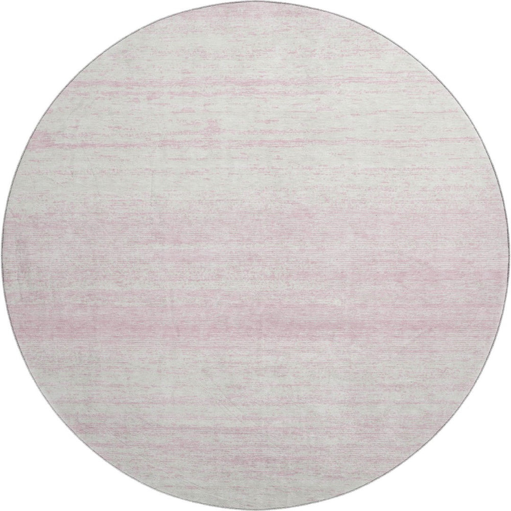 HomeRoots 8' Pink and Ivory Striped Round Rug - Washable, UV Protected, Durable, Perfect for Kids & Pets! 668172