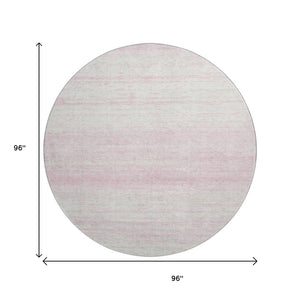 HomeRoots 8' Pink and Ivory Striped Round Rug - Washable, UV Protected, Durable, Perfect for Kids & Pets! 668172