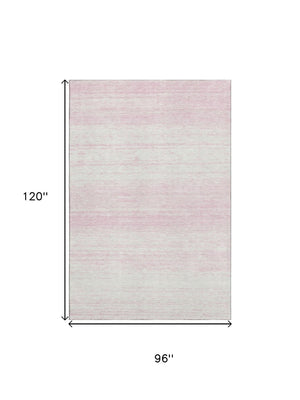 HomeRoots 8' X 10' Pink and Ivory Striped Washable Area Rug - Durable, UV Protected, Ideal for Homes with Kids! 668173