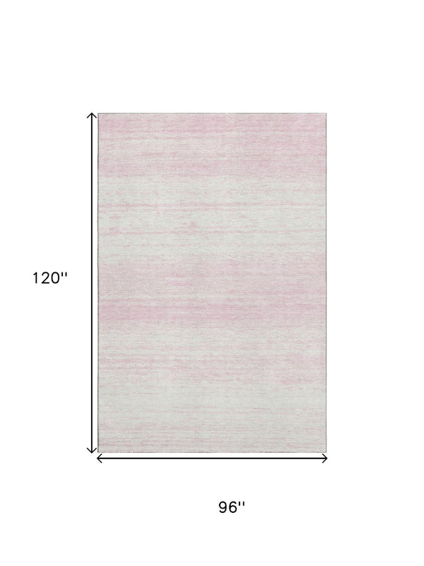 HomeRoots 8' X 10' Pink and Ivory Striped Washable Area Rug - Durable, UV Protected, Ideal for Homes with Kids! 668173