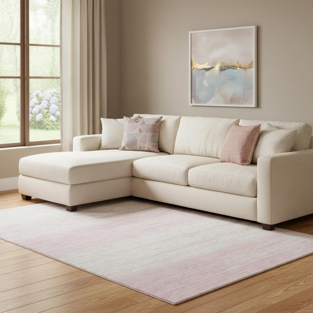 HomeRoots 9' X 12' Pink And Ivory Striped Washable Area Rug - Durable, Stain-Resistant, UV Protected Design! 668174