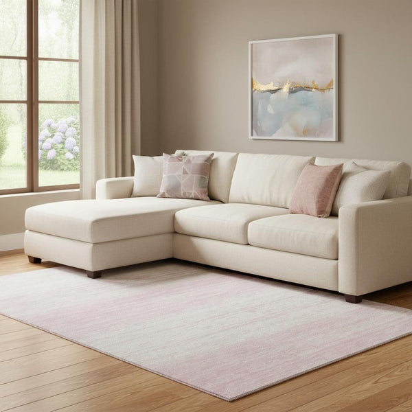 HomeRoots 9' X 12' Pink And Ivory Striped Washable Area Rug - Durable, Stain-Resistant, UV Protected Design! 668174