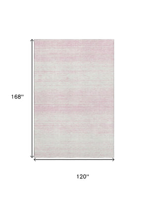 HomeRoots 10' Pink and Ivory Striped Washable Area Rug - UV Protected, Durable, Stylish for Family Homes! 668175