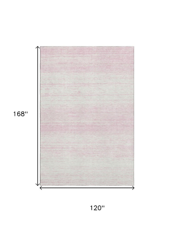 HomeRoots 10' Pink and Ivory Striped Washable Area Rug - UV Protected, Durable, Stylish for Family Homes! 668175