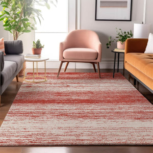 HomeRoots 5' X 8' Red And Ivory Striped Area Rug - Washable, UV-Protected, Stain-Resistant for Everyday Use 668177