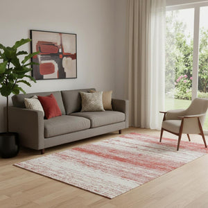HomeRoots 5' X 8' Red And Ivory Striped Area Rug - Washable, UV-Protected, Stain-Resistant for Everyday Use 668177