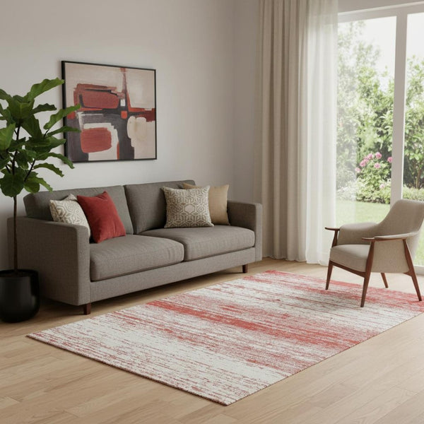 HomeRoots 5' X 8' Red And Ivory Striped Area Rug - Washable, UV-Protected, Stain-Resistant for Everyday Use 668177