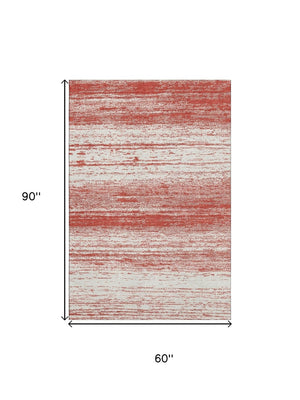 HomeRoots 5' X 8' Red And Ivory Striped Area Rug - Washable, UV-Protected, Stain-Resistant for Everyday Use 668177