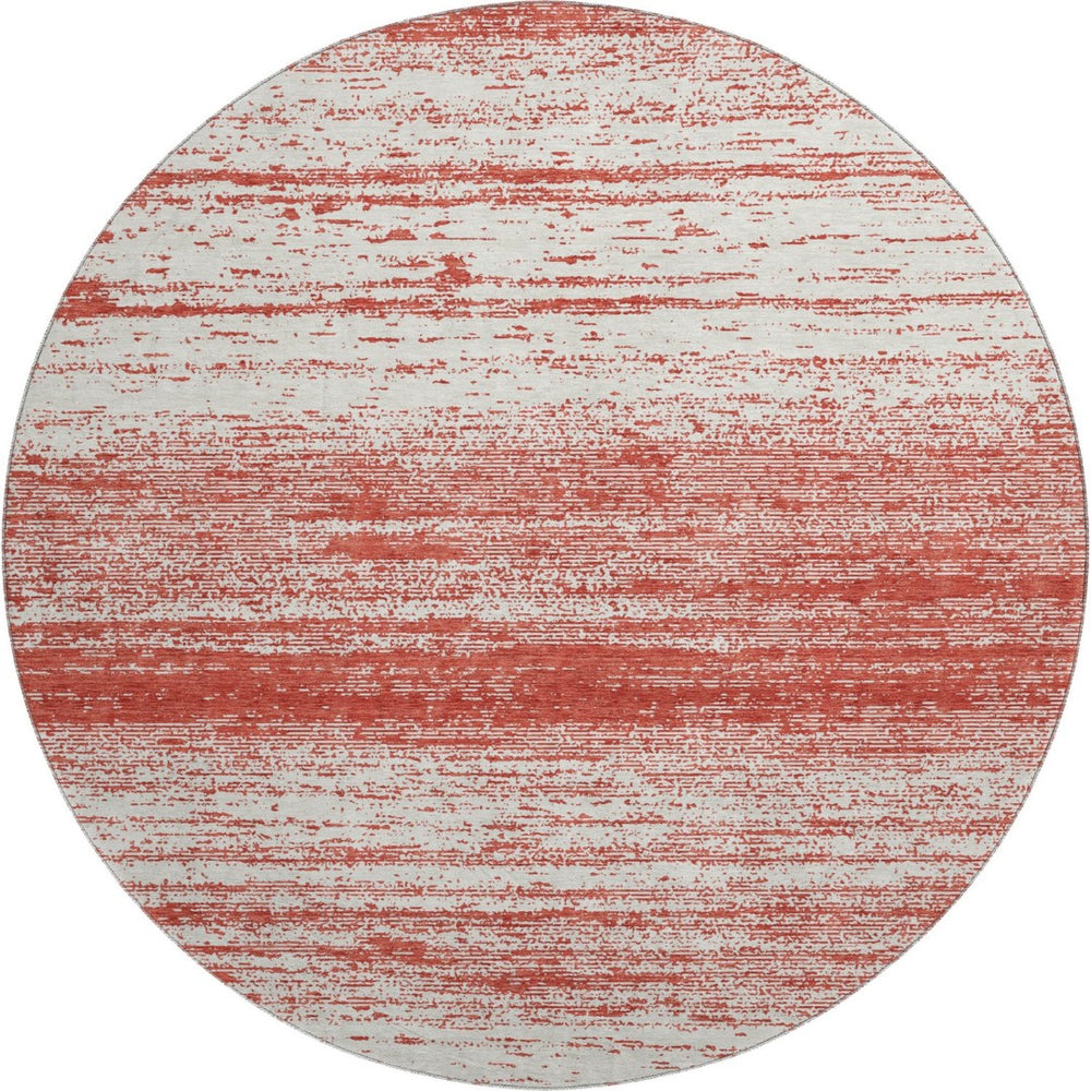 HomeRoots 8' Red And Ivory Striped Round Rug – Washable, Stain Resistant, UV Protected for Active Homes 668178