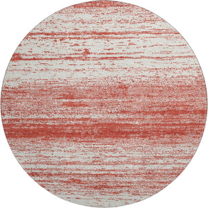 HomeRoots 8' Red And Ivory Striped Round Rug – Washable, Stain Resistant, UV Protected for Active Homes 668178