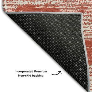 HomeRoots 8' Red And Ivory Striped Round Rug – Washable, Stain Resistant, UV Protected for Active Homes 668178