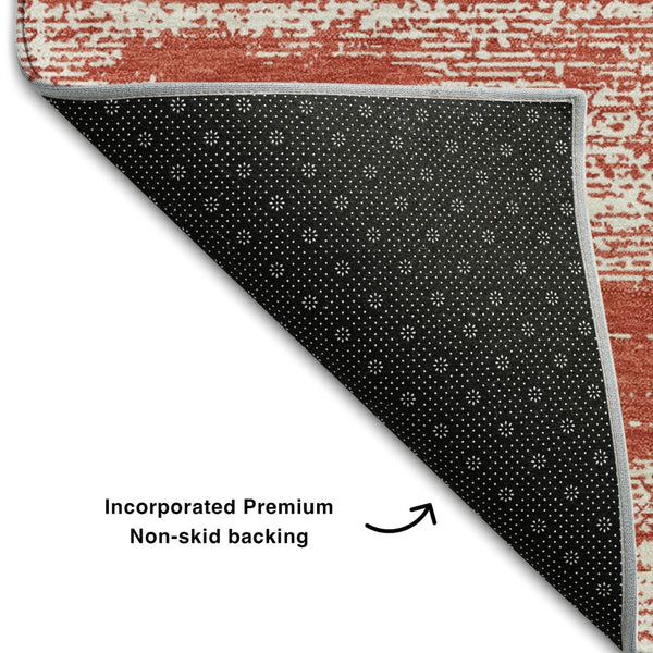 HomeRoots 8' Red And Ivory Striped Round Rug – Washable, Stain Resistant, UV Protected for Active Homes 668178