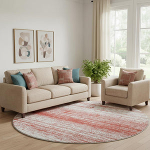 HomeRoots 8' Red And Ivory Striped Round Rug – Washable, Stain Resistant, UV Protected for Active Homes 668178