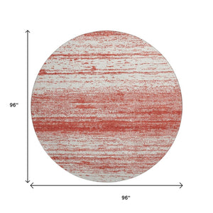 HomeRoots 8' Red And Ivory Striped Round Rug – Washable, Stain Resistant, UV Protected for Active Homes 668178