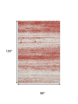 HomeRoots 8' X 10' Striped Red & Ivory Washable Area Rug – Durable, UV Protected, Perfect for Busy Homes! 668179