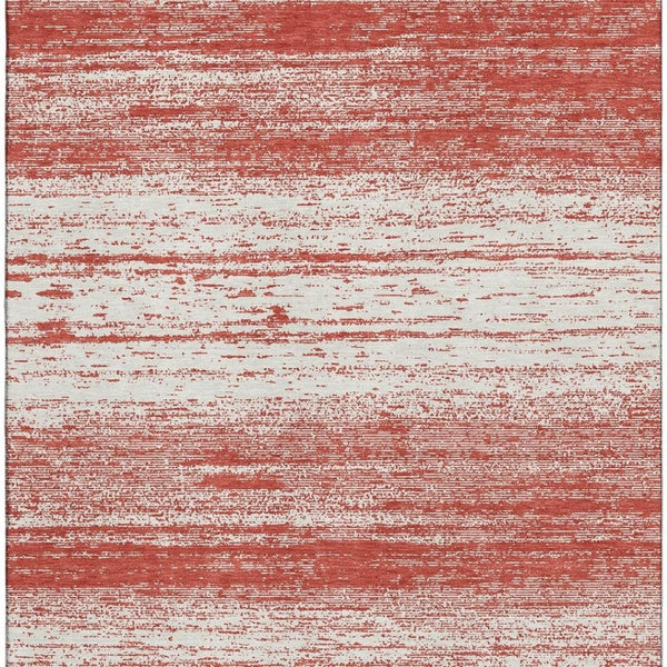 HomeRoots 9' X 12' Red And Ivory Striped Washable Area Rug - Durable, UV-Protected, Easy-Care for Active Homes 668180